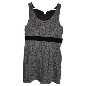 H&M Gray Lace Sleeveless Knee Length Dress, Size 14, Pre-owned
